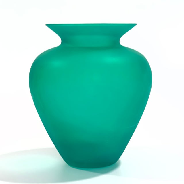 Jade Sumptuous Frosted Shades of Jade Glass Vase Curation - Group of 3 For Sale - Image 8 of 17