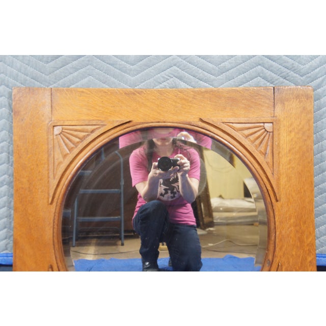 Early 20th Century Antique Victorian Carved Oak Reclaimed Wall Hanging Mirror Beveled Glass For Sale - Image 5 of 10