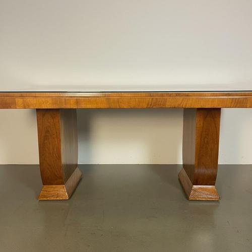 Wood Art Deco Walnut Burr Desk with Glass Top, 1930s For Sale - Image 7 of 10