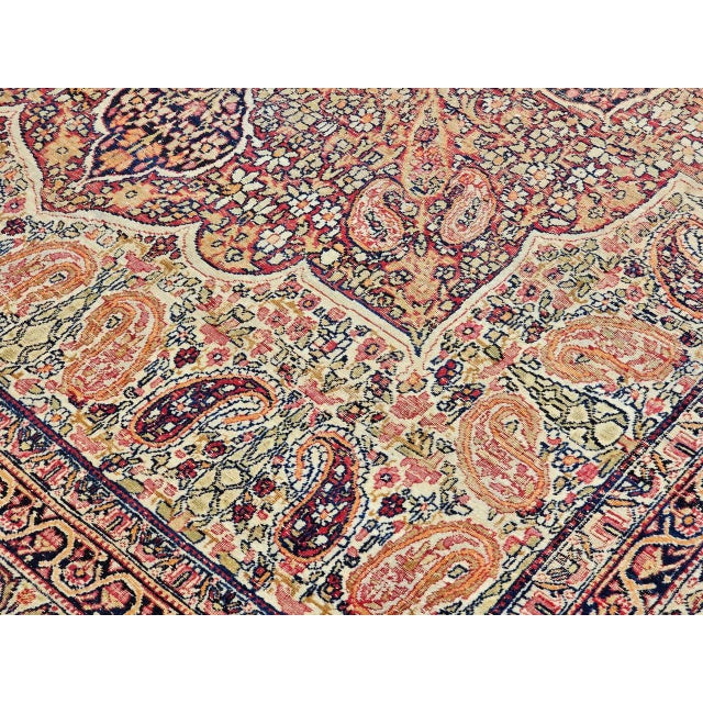19th Century 19th Century Persian Kerman Lavar Rug, Hand-Knotted Wool, Floral Design, Ivory & Red, 8x11 For Sale - Image 5 of 18