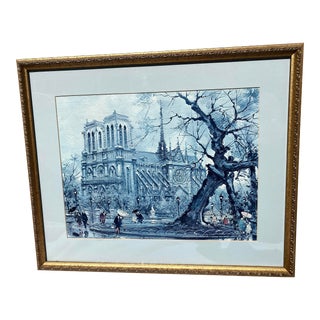 20th Century Paris Notre Dame by Maurice Legendre, French Impressionist Artist, Vintage Print Framed For Sale