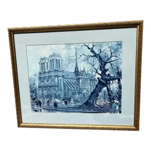 Paris Notre Dame by Maurice Legendre, French Impressionist Artist, Vintage Print Exquisitely Framed and Matted Excellent Condition