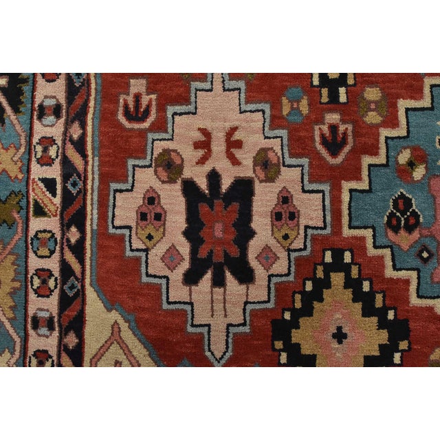 Heriz Rug 5’10” X 9’1” Red Wool Vintage Tribal Hand-Knotted Oriental Carpet For Sale - Image 11 of 15