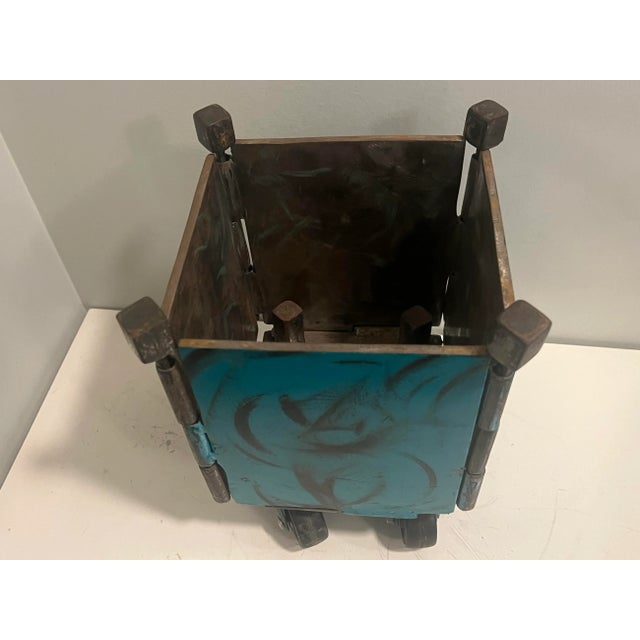 Contemporary Jac R Ouellette (1961-), Vintage, Sculptural Steel Box on Wheels, Removable Lid, Signed, Dated For Sale - Image 3 of 7