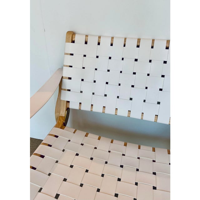 2020s Organic. Modern White Vinyl Straps Natural Wood Lounge Chair For Sale - Image 5 of 7