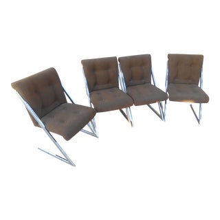 Milo Baughman Z Suede Leather Dining Chairs - Set of 4 For Sale