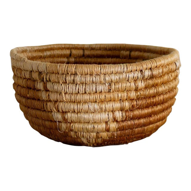 Native American Style Pine Needle and Natural Fiber Coil Basket or Bowl For Sale