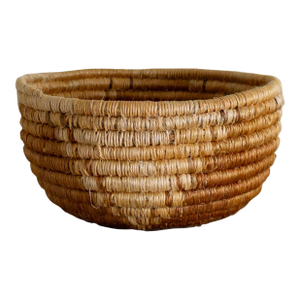 Native American Style Pine Needle and Natural Fiber Coil Basket or Bowl