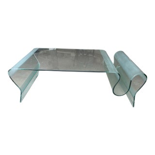 Vintage Sculptural Bent Glass Coffee Table – Postmodern Waterfall Design With Undulating Wave Form For Sale