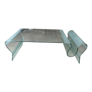 Vintage Sculptural Bent Glass Coffee Table – Postmodern Waterfall Design With Undulating Wave Form