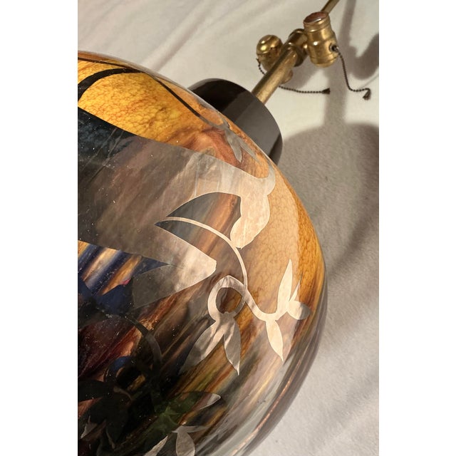 Metal Vintage Mid Century Modern Pottery Table Lamp Drip Glaze Silver Overlay Gazelle Ram For Sale - Image 7 of 12