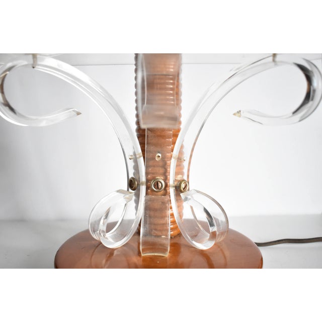 Brown Mid-Century Modern Wood & Acrylic Shelf Table Lamp For Sale - Image 8 of 11