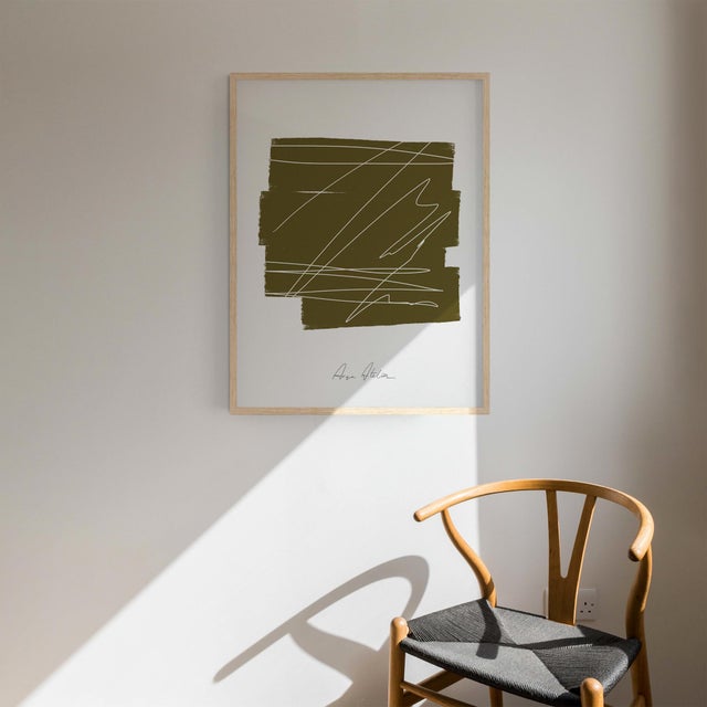 Open edition giclee print by Anna Pepe Elegant green khaki composition on beige background. Abstract wall art print...