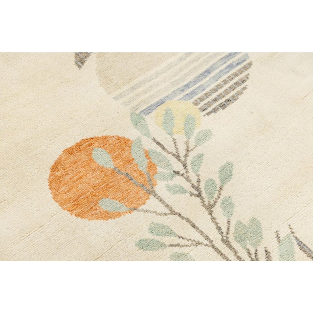 Textile Contemporary Botanical Art Deco Hand-Knotted Wool Rug 4x6 For Sale - Image 7 of 8
