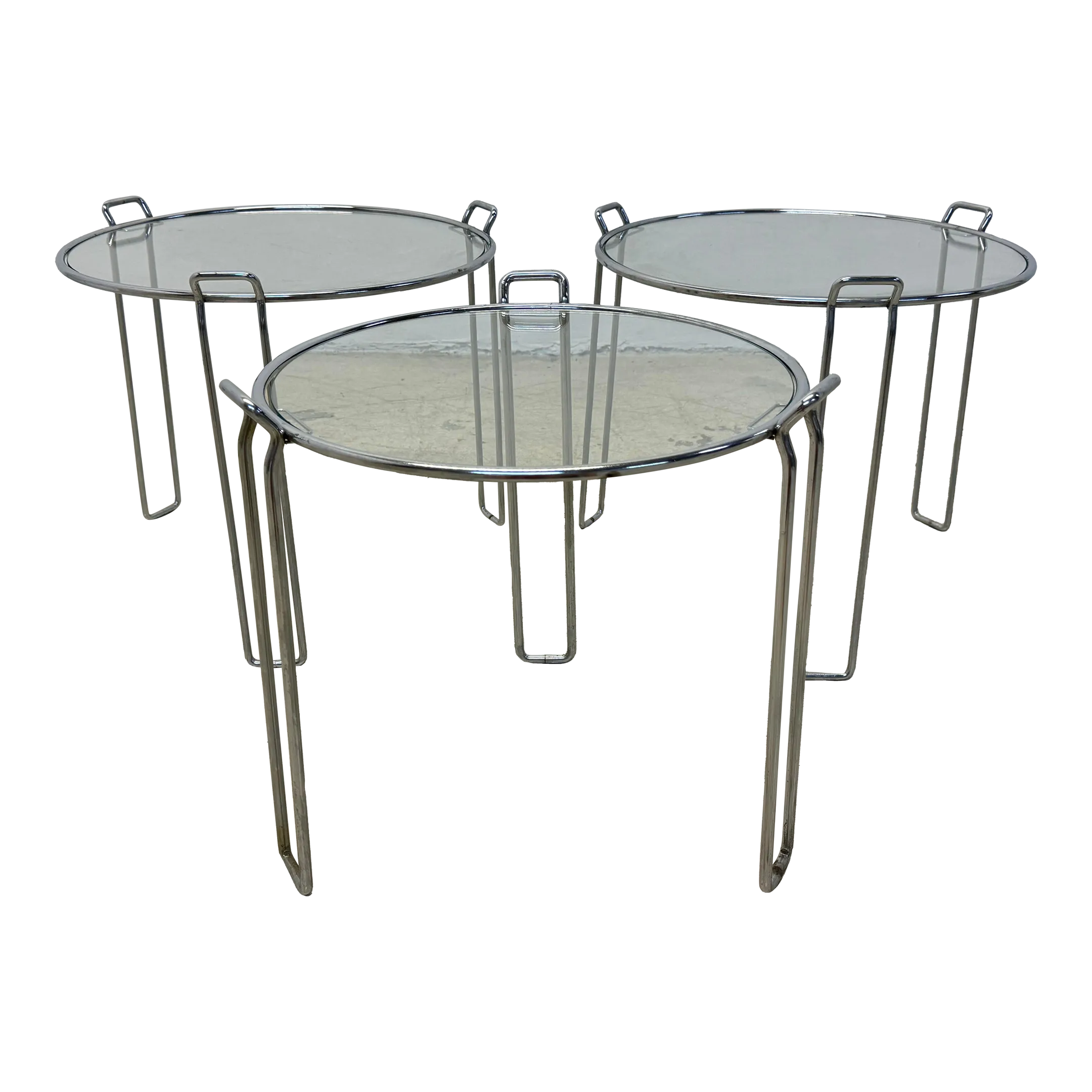 Saporiti Italia Chrome and Glass Side Tables - Set of Three | Chairish