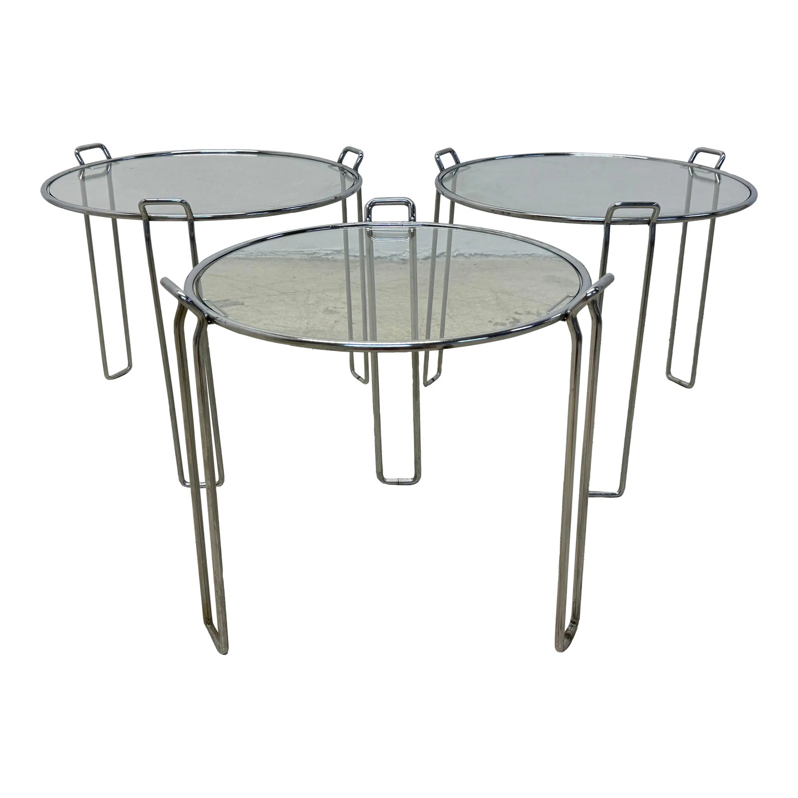 Saporiti Italia Chrome and Glass Side Tables - Set of Three | Chairish