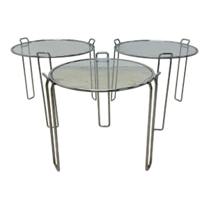 Saporiti Italia Chrome and Glass Side Tables - Set of Three