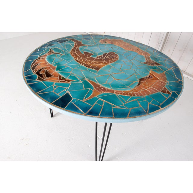 1960s 1960s Large Round Ceramic Tile Table in the Style of Aegitna Vallauris For Sale - Image 5 of 13