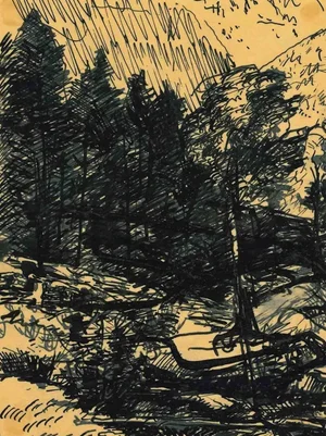 Robert Fontene, The Forest, Original Ink Drawing, Mid-20th Century