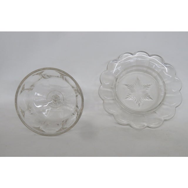 Mid 20th Century Mid 20th Century Clear Pressed Glass Covered Butter Cheese Serving Dish Petal Scalloped Rim For Sale - Image 5 of 16