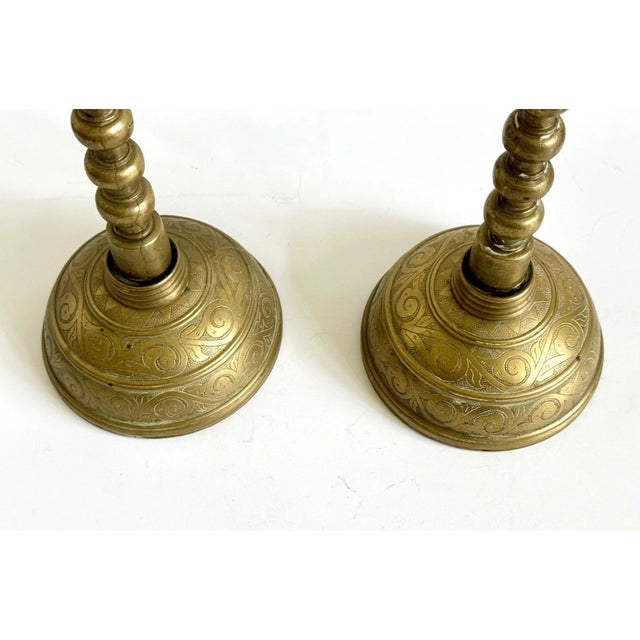 Pair of Antique Korean Brass Candlesticks with Reflector Shields For Sale - Image 10 of 13