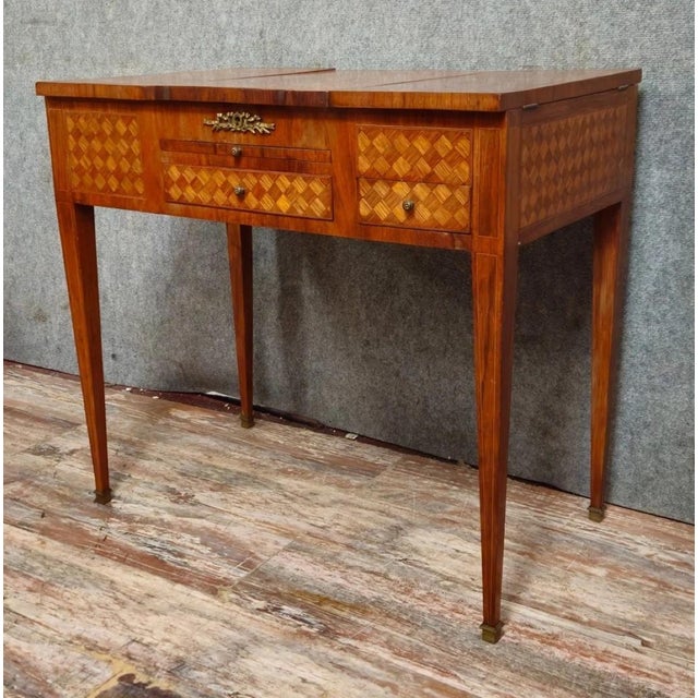 Antique Louis XVI Wooden Dressing Table with Mirror For Sale - Image 3 of 11