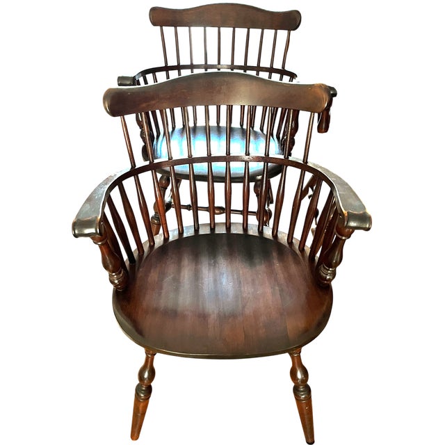 Wood Set of 6 Vintage Bent Brothers Solid Maple Sack-Back Windsor Captain's Dining Chairs, Circa 1940s For Sale - Image 7 of 17