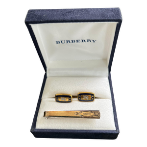 Vintage Burberry Gold Plate Cufflinks&Tie Clip In Original Case, "Circa 1970s"