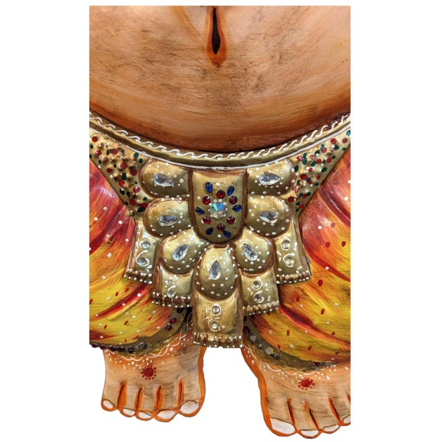 1990s Vintage Large Ganesha Metal Wall Art | 36" Hand Painted Ganpati Sculpture | Indian Spiritual Home Decor For Sale - Image 5 of 5