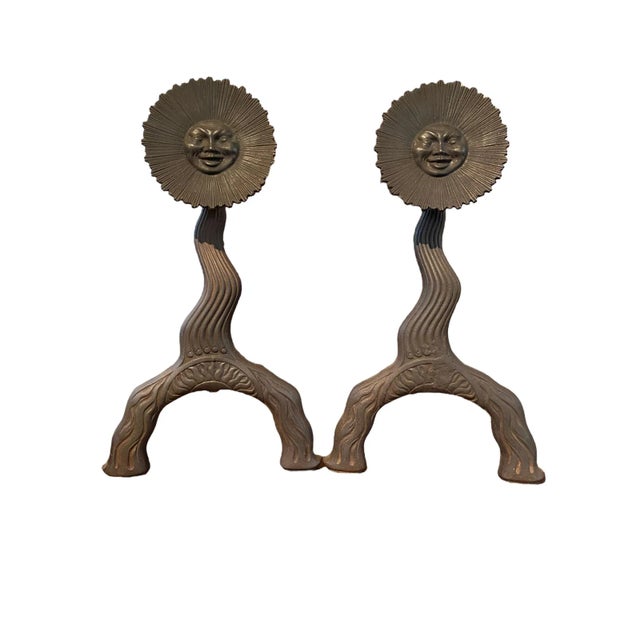Metal Bradley & Hubbard Iron Figural Sun Andirons Circa 1880 For Sale - Image 7 of 7