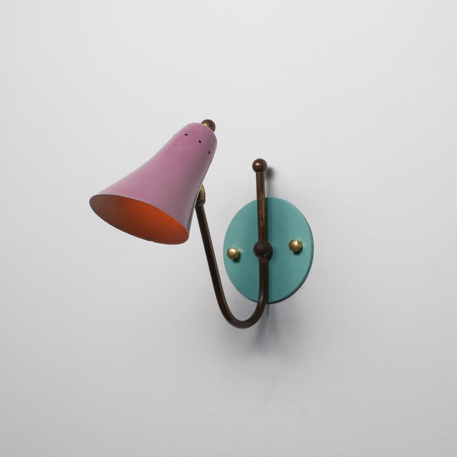 Turquoise Vintage Italian Adjustable Wall Sconce in Enamelled Brass, 1950s For Sale - Image 8 of 8
