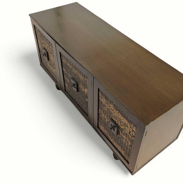Vintage Rattan and Bamboo Door Sideboard Cabinet, Mid-Century For Sale - Image 9 of 18