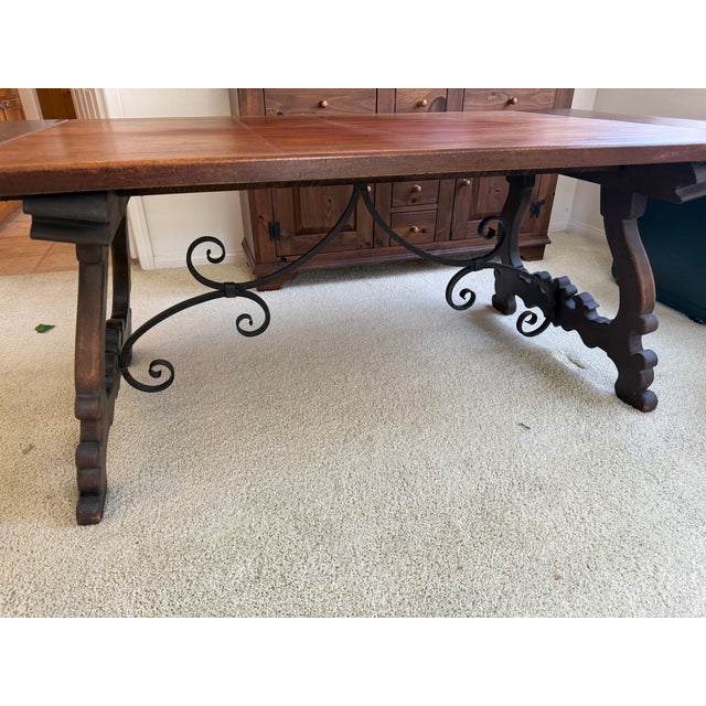 Heavily Carved Spanish Solid Oak Table With Iron Stretcher For Sale - Image 12 of 12