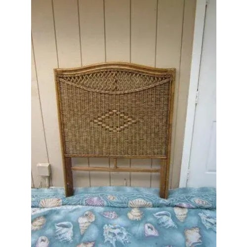 1980s Twin Size Headboard Tommy Bahama Style Dark Tone Wicker Rattan For Sale - Image 4 of 12