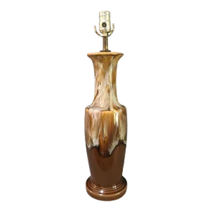 Vintage Mid-Century Modern Drip Glazed Pottery Earth Tone Table Lamp