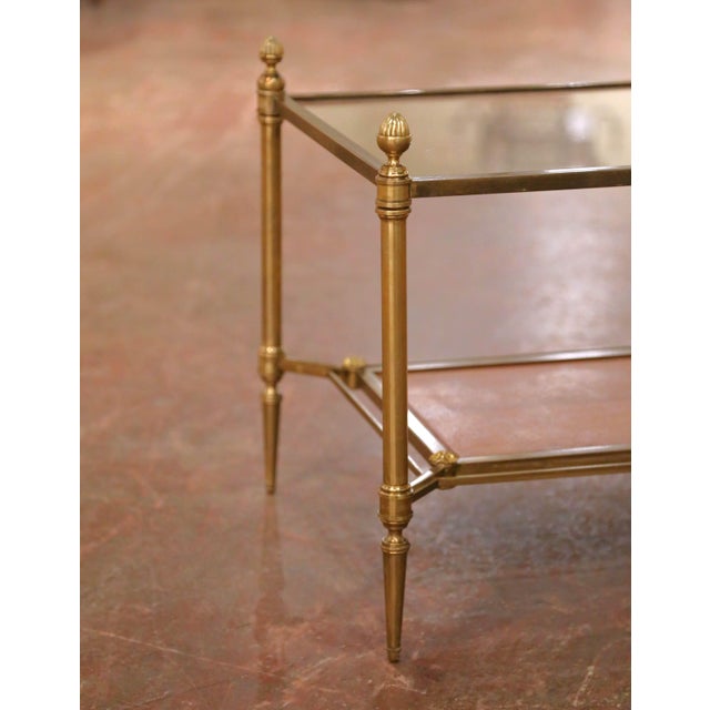 Mid-Century French Maison Jansen Bronze and Leather Two-Tier Coffee Table For Sale - Image 4 of 8