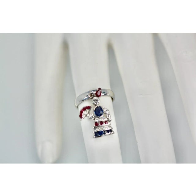 1920s 1920s Art Deco Platinum “Lady With a Fan” Charm Ring Size 6.25 For Sale - Image 5 of 9