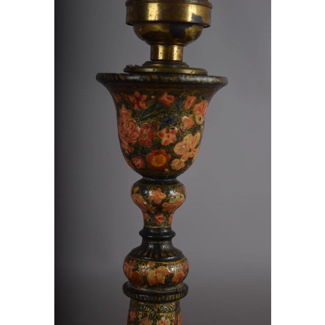 Antique Hand-Painted Kashmiri Wooden Table Lamp Base, 1910s For Sale - Image 9 of 16