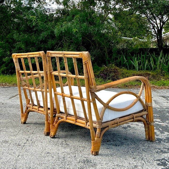 Wood Vintage Coastal Bent Rattan Loveseat For Sale - Image 7 of 9