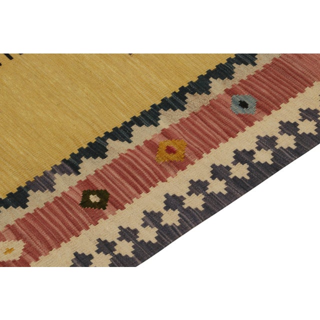 1980s Vintage Sofreh Kilim Rug in Camel, Red Medallions and Colorful Tribal Borders For Sale - Image 5 of 7