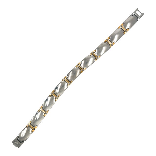 Stainless Steel, 18k Gold & Diamond Link Men's / Women's Bracelet For Sale