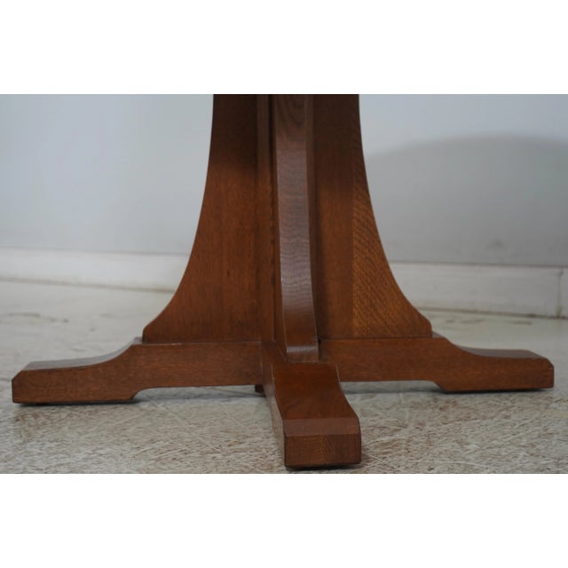 1990s Stickley Round Mission Oak Dining Room Table For Sale - Image 5 of 18
