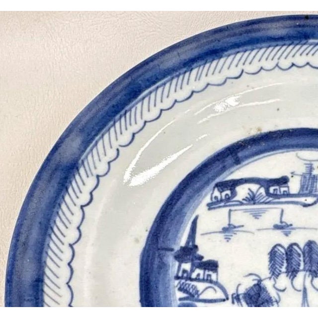 Pair of 19th Century Chinese Export "Canton" Blue & White Porcelain Plates, 8.5" For Sale - Image 9 of 15