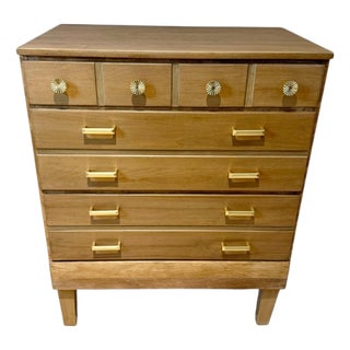 Refinished Vintage Ethan Allen 3 Drawer Chest | Mid-Century Modern Style Solid Wood Dresser | Custom Two-Tone Stain Stamped CRP Bachelor Chest For Sale