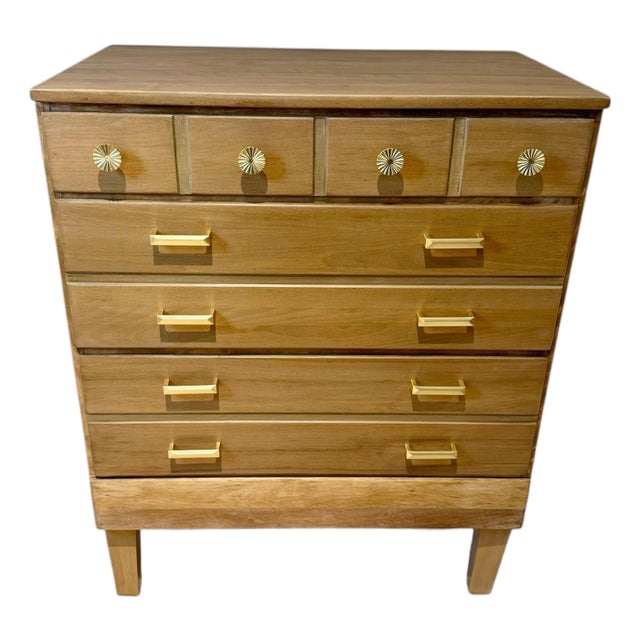 Refinished Vintage Ethan Allen 3 Drawer Chest | Mid-Century Modern Style Solid Wood Dresser | Custom Two-Tone Stain Stamped CRP Bachelor Chest For Sale
