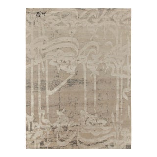 Modern Rug in Beige-Brown, White Abstract Pattern by Rug & Kilim For Sale