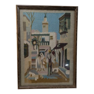 Vintage Framed Mid-Century South American Andean Village Woven Textile Art For Sale