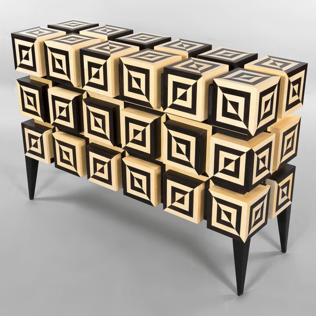 Wood Ondulation 2 Buffet in Black and White Sycamore Marquetry by Aymeric Lefort For Sale - Image 7 of 15