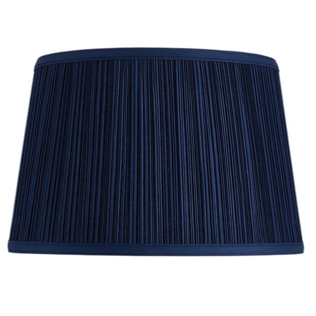 Late 20th Century Extra Large Brass Urn Lamps With Navy Pleated Shades - a Pair For Sale - Image 9 of 11