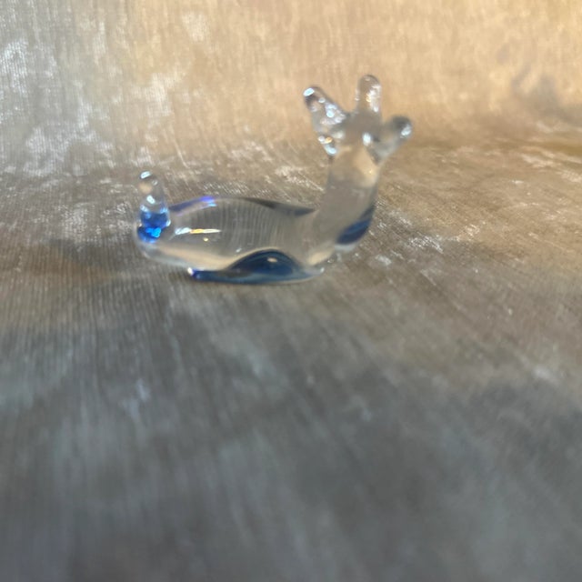 Vintage Hand Blown Glass Figurines Blue Slug, Clear Kitty, Coral Elephant - Set of 3 For Sale In Denver - Image 6 of 6
